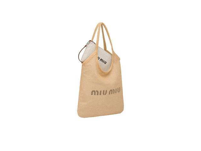 Miu Miu Miu Miu Woven Fabric Tote Bag With The Print Logo Natural - view 4