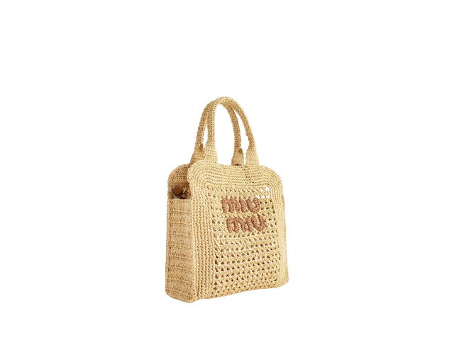 Miu Miu Miu Miu Woven Raffia Tote Bag With Lettering Logo Natural - view 2