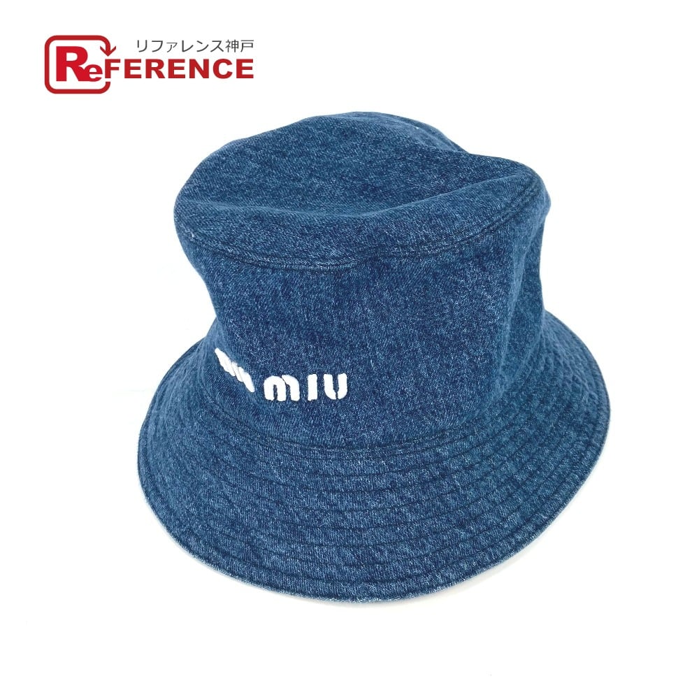 Miu Miu MIUMIU 5HC196 Denim logo hat bucket hat bob hat cotton blue/White