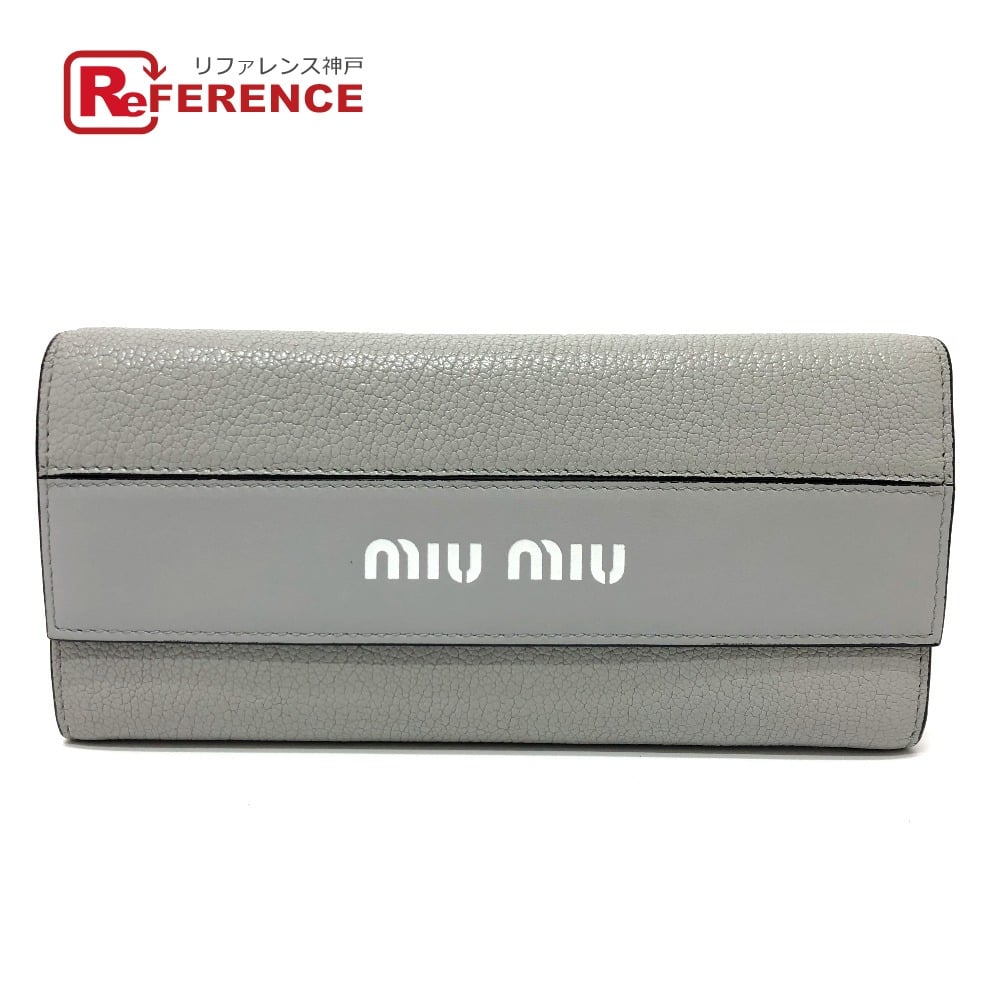 Miu Miu MIUMIU 5MH109 logo Wallet Bifold Long Wallet Leather gray/Black/SilverHardware