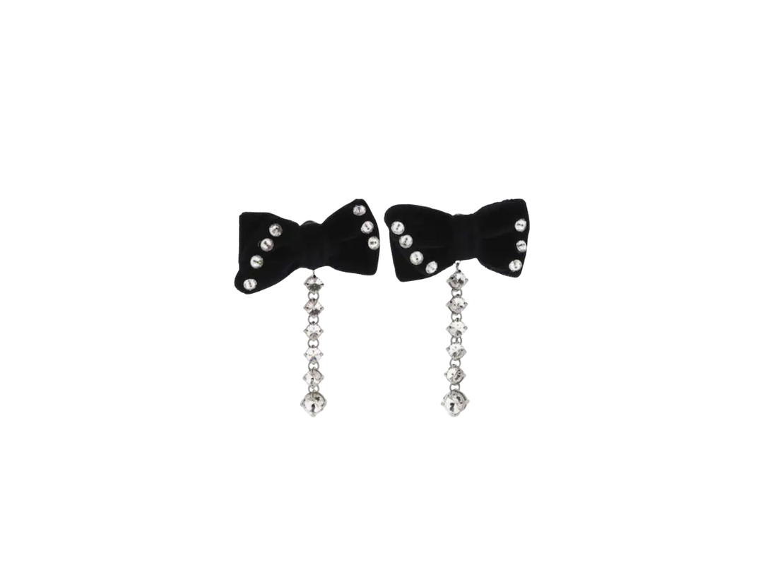 Miu Miu Miu Miu Velvet Bow Crystal Clip-on Earrings Black