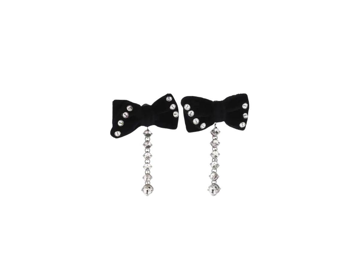 Miu Miu Miu Miu Velvet Bow Crystal Clip-on Earrings Black
