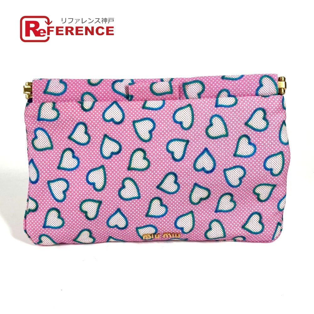 Miu Miu MIUMIU Heart logo bag pouch Clutch bag Nylon / Leather pink/blue
