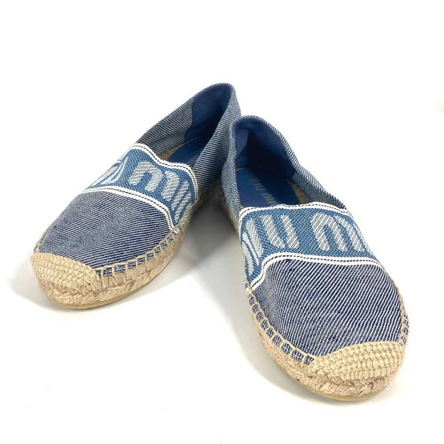 Miu Miu MIUMIU logo Shoes Slip-on Flats Espadrille cotton blue/White - view 2