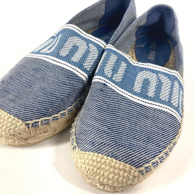 Miu Miu MIUMIU logo Shoes Slip-on Flats Espadrille cotton blue/White - view 5