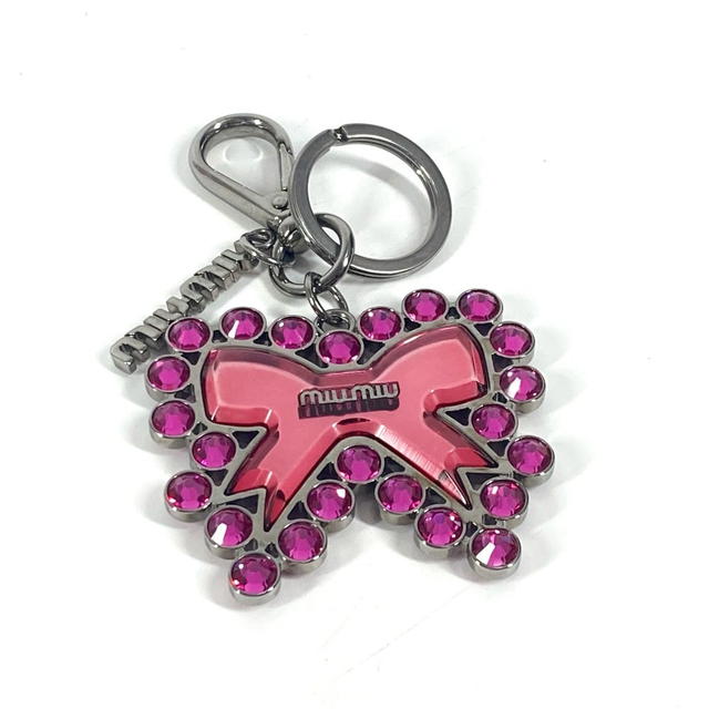 Miu Miu MIUMIU ribbon rhinestone ribbon Bag Charm Key Holder Metal pink - view 2