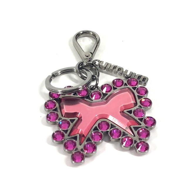 Miu Miu MIUMIU ribbon rhinestone ribbon Bag Charm Key Holder Metal pink - view 3