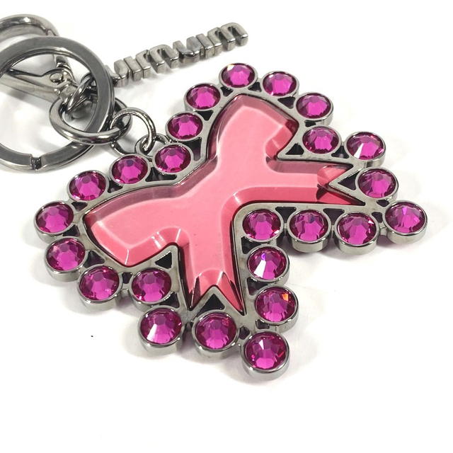 Miu Miu MIUMIU ribbon rhinestone ribbon Bag Charm Key Holder Metal pink - view 4