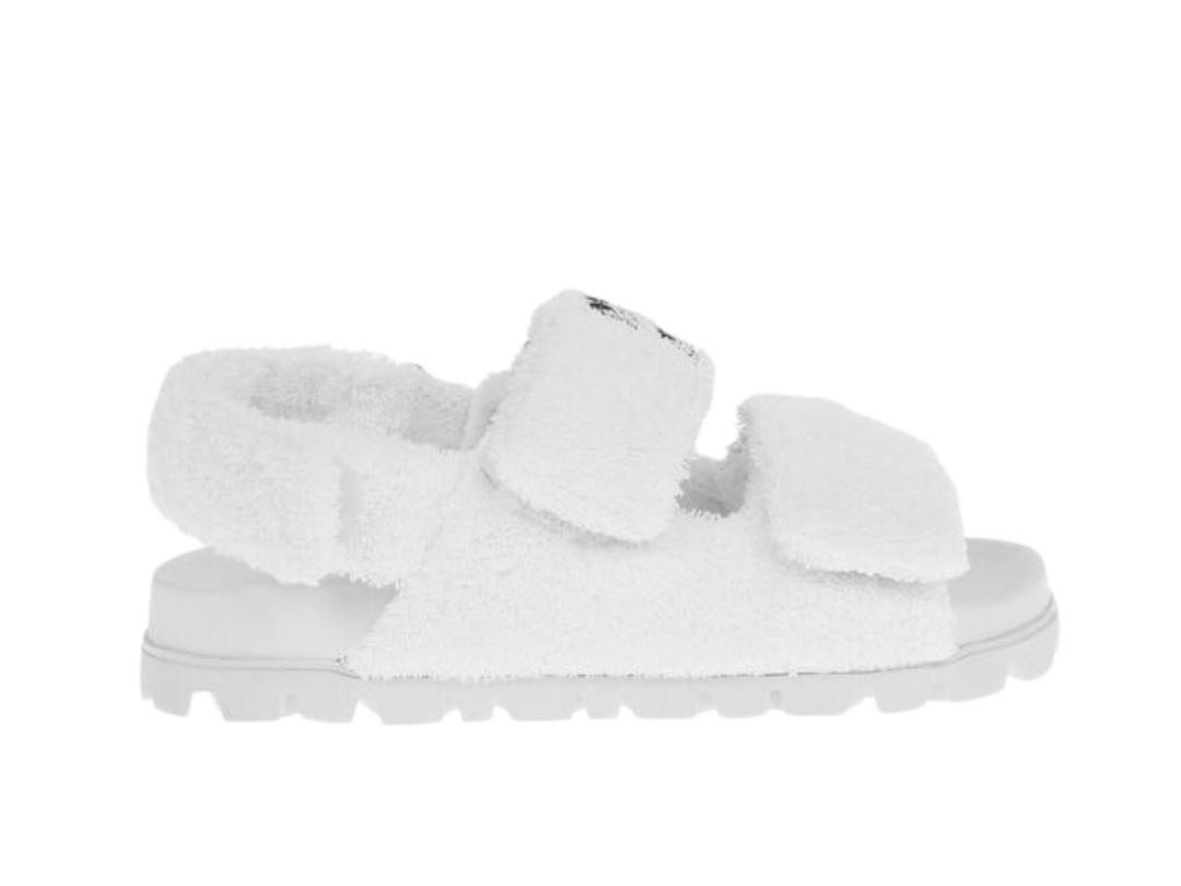Miu Miu Miu Miu Double Velcro Closure Terry Sandals White (Woman's)