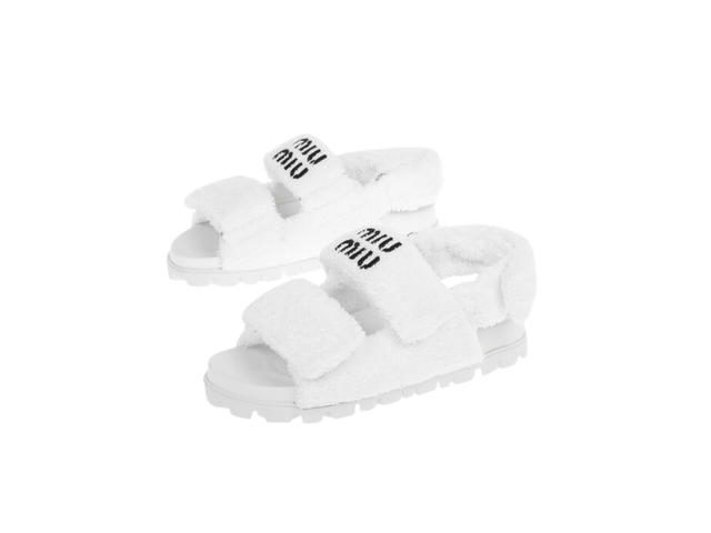 Miu Miu Miu Miu Double Velcro Closure Terry Sandals White (Woman's) - view 2
