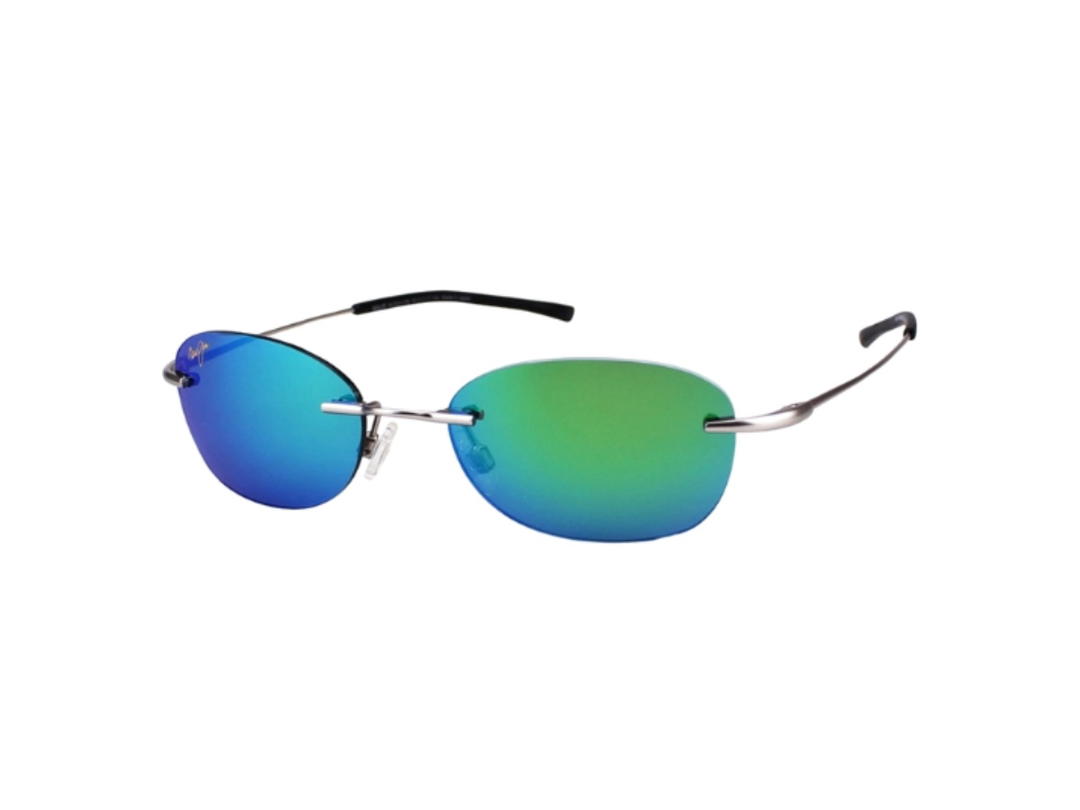 Maui Jim Maui Jim Aki Aki Mj333 17M Matte Silver Maui Green Polarized In Silver MauiFlex Frame With Blue Lenses
