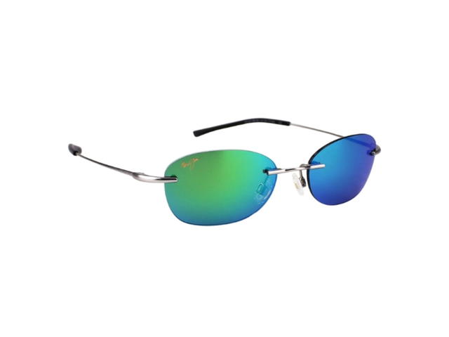 Maui Jim Maui Jim Aki Aki Mj333 17M Matte Silver Maui Green Polarized In Silver MauiFlex Frame With Blue Lenses - view 3