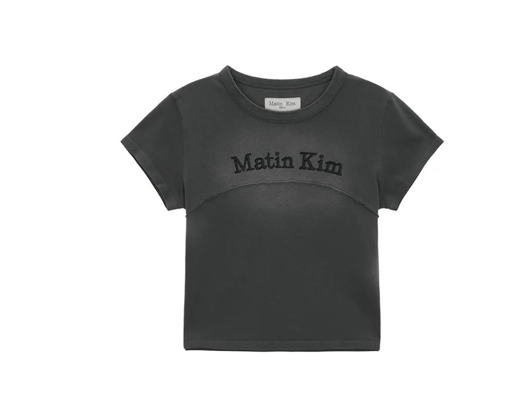 Matin Kim Matin Kim Pigment Cut Out Logo Crop Top Charcoal