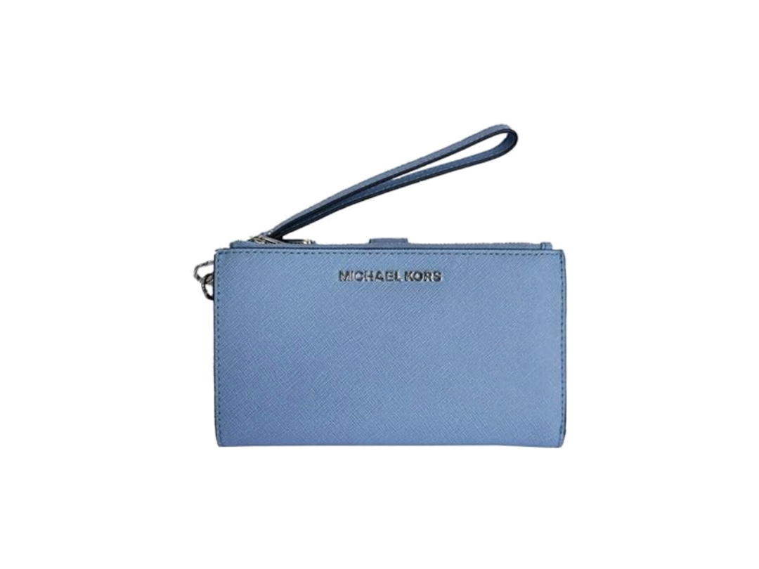 Michael Kors Michael Kors Jet Set Travel Double Zip Saffiano Leather Wristlet Wallet Powder Blue