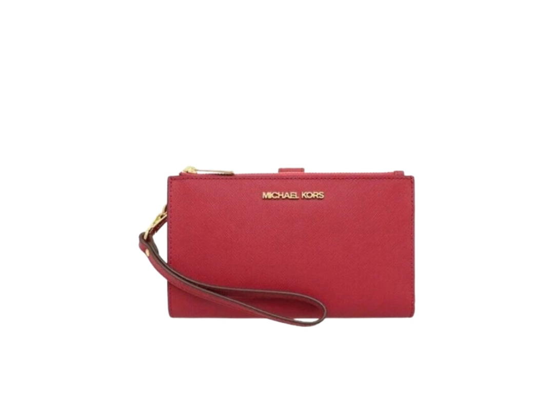 Michael Kors Michael Kors Jet Set Travel Leather Double Zip Wristlet Wallet Red