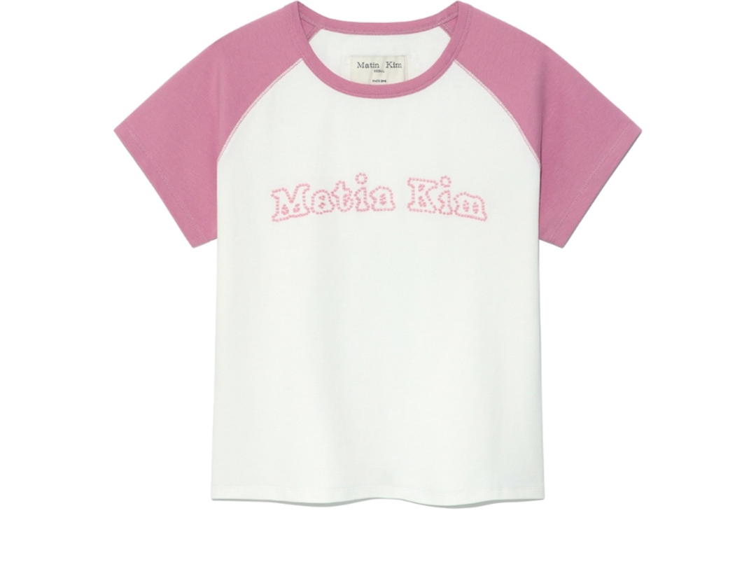 Matin Kim Matin Kim Flower Stitch Raglan Logo Top Pink