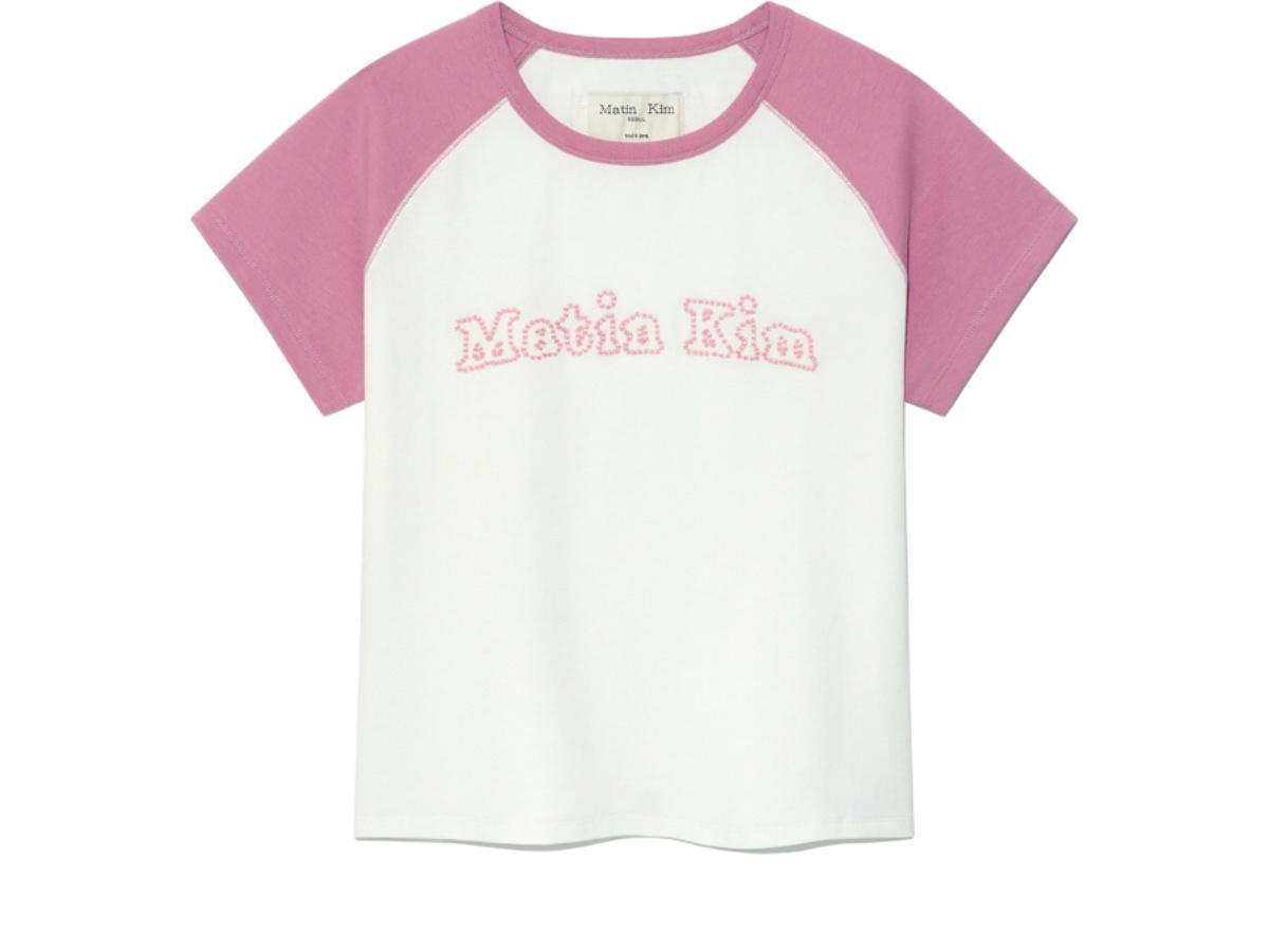 Matin Kim Matin Kim Flower Stitch Raglan Logo Top Pink