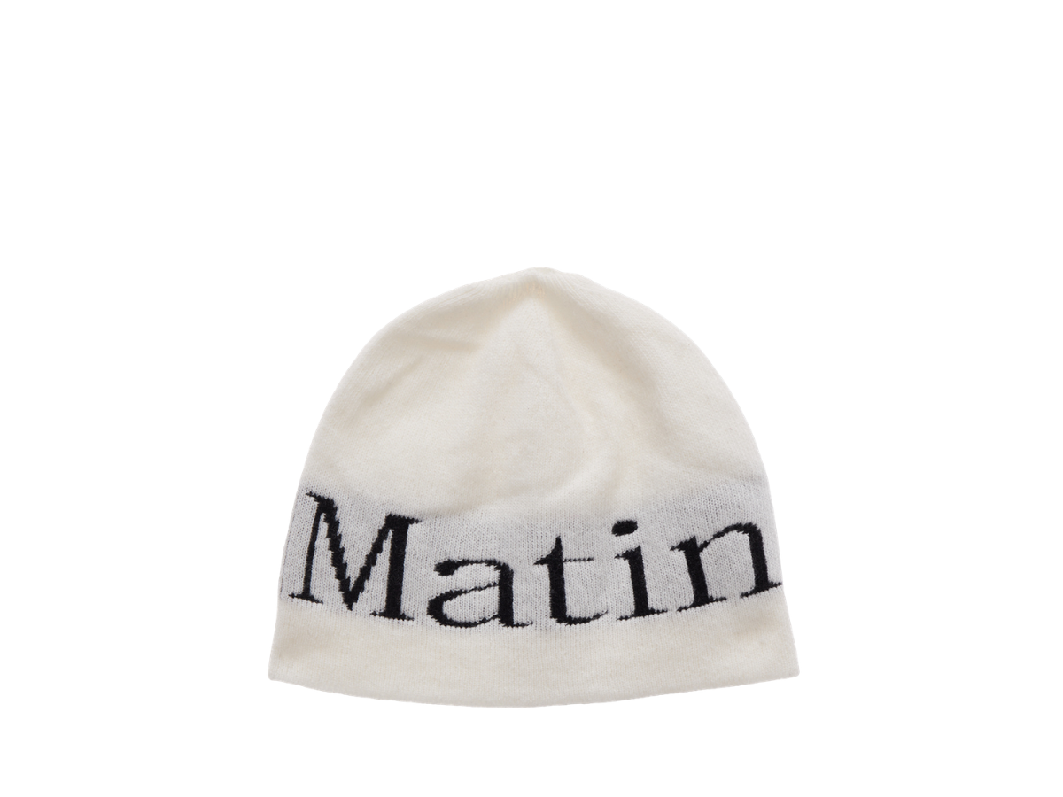 Matin Kim Matin Kim Logo Jacquard Short Beanie White