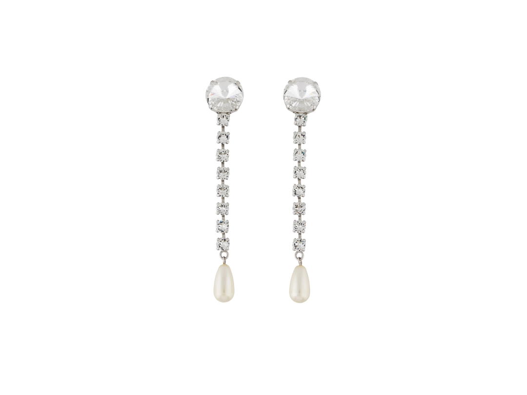 Miu Miu Miu Miu Faux Pearl & Crystal Clip-On Drop Earrings White
