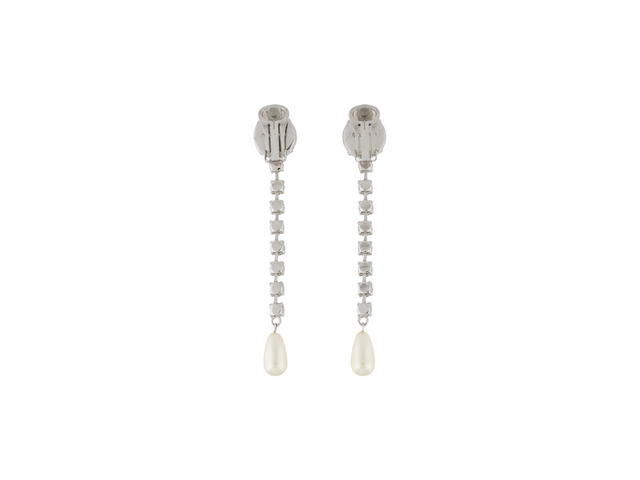 Miu Miu Miu Miu Faux Pearl & Crystal Clip-On Drop Earrings White - view 2