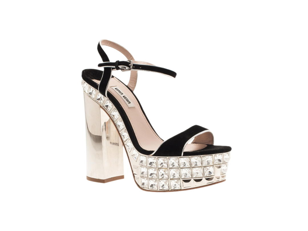 Miu Miu Miu Miu Suede Jeweled Ankle Strap Sandals Black