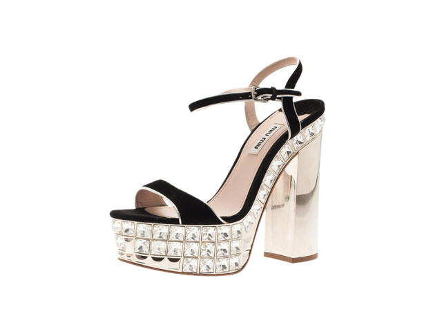 Miu Miu Miu Miu Suede Jeweled Ankle Strap Sandals Black - view 2