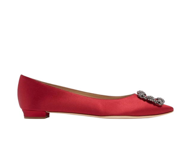 Manolo Blahnik Manolo Blahnik Hangisimu Flats In Satin Red (W) - view 1