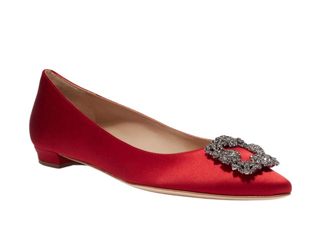 Manolo Blahnik Manolo Blahnik Hangisimu Flats In Satin Red (W) - view 2