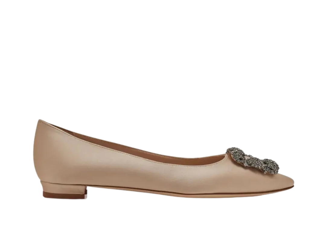 Manolo Blahnik Manolo Blahnik Satin Jewel Buckle Flat Pumps Champagne (Women's)