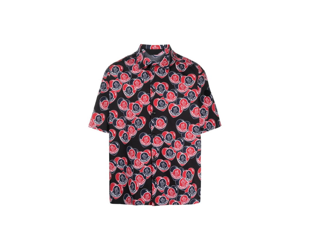 Moncler Moncler Heart Logo-Print Cotton Shirt Black Red