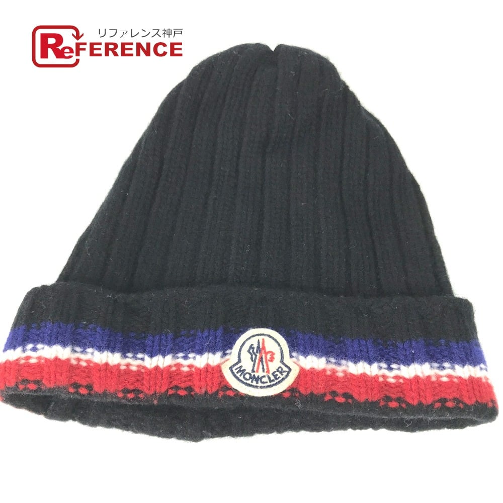 Moncler MONCLER logo beanie hat knit hat knit cap Knit hat wool Black
