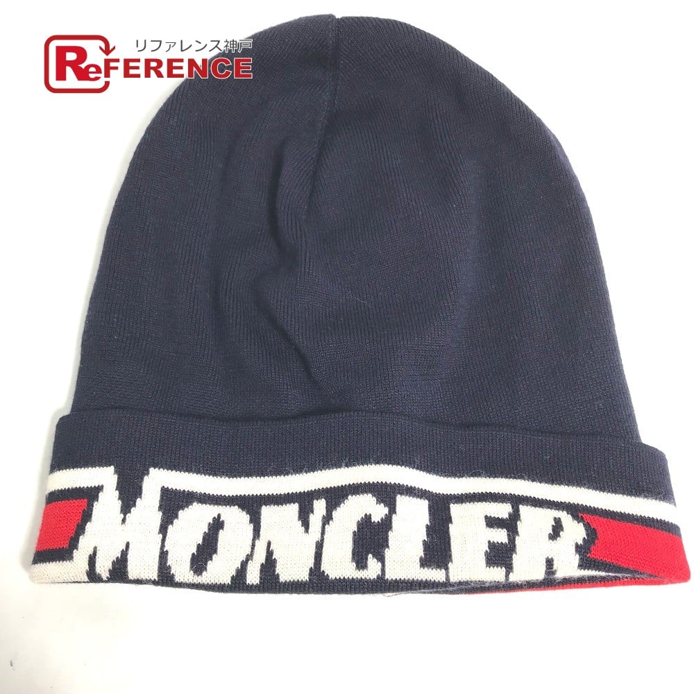 Moncler MONCLER logo beanie hat knit hat knit cap Knit hat wool Navy/Red