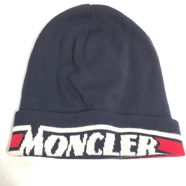 Moncler MONCLER logo beanie hat knit hat knit cap Knit hat wool Navy/Red - view 2