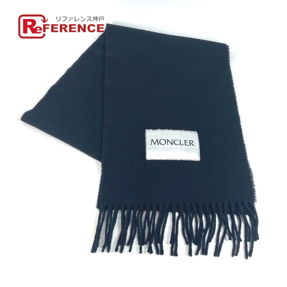 Moncler MONCLER logo fringe Scarf wool Black/White