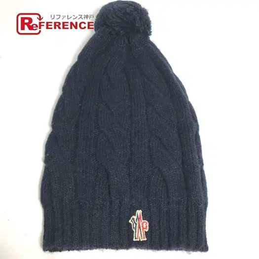 Buy MONCLER pom pom logo beanie hat knit hat knit cap Knit hat wool / acetate Navy at Sasom – Authentic and Ready to Ship