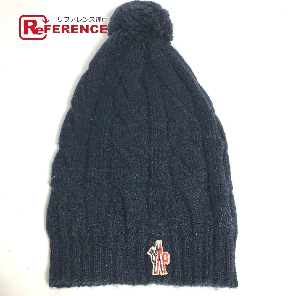 Moncler MONCLER pom pom logo beanie hat knit hat knit cap Knit hat wool / acetate Navy