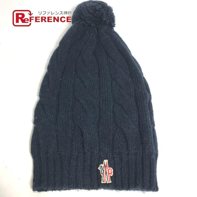 Moncler MONCLER pom pom logo beanie hat knit hat knit cap Knit hat wool / acetate Navy - view 1