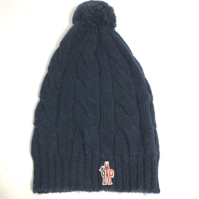 Moncler MONCLER pom pom logo beanie hat knit hat knit cap Knit hat wool / acetate Navy - view 2