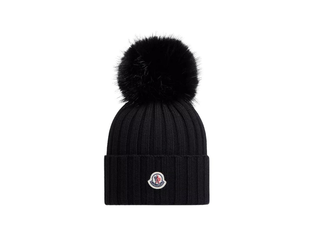 Moncler Moncler Wool Beanie with Pom Pom Black