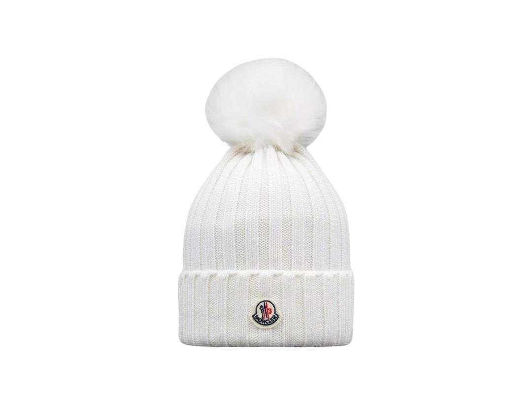 Moncler Moncler Wool Beanie with Pom Pom White