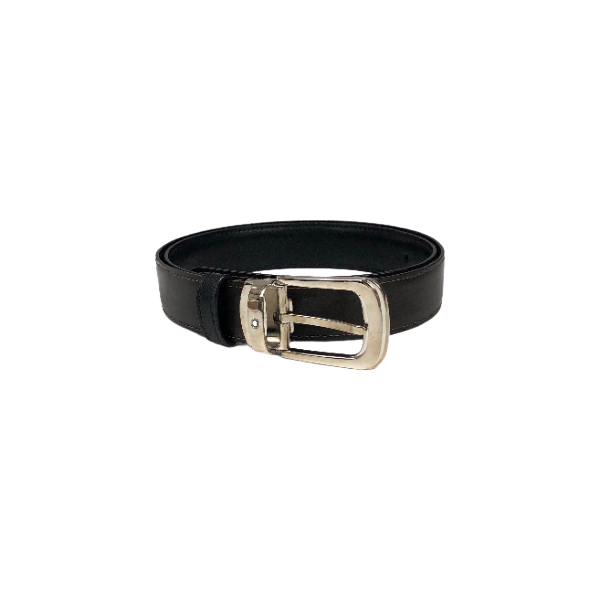Montblanc Montblanc Silver Buckle Black Leather Belt
