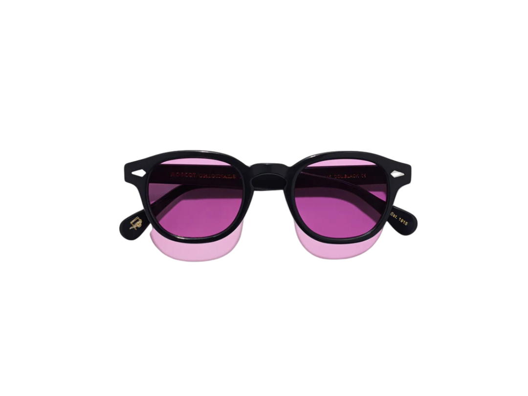 Moscot Moscot Lemtosh Black With Custom Made Tints 49 MM In Black Frame-diamond Rivets With Purple Nurple Lenses