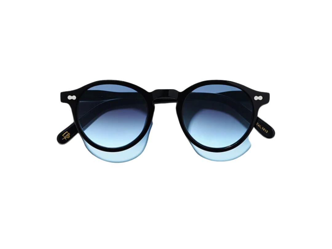 Moscot Moscot Miltzen Black With Custom Made Tints 49 MM In Black Frame-Two Dot Rivete With Denim Blue  Lenses