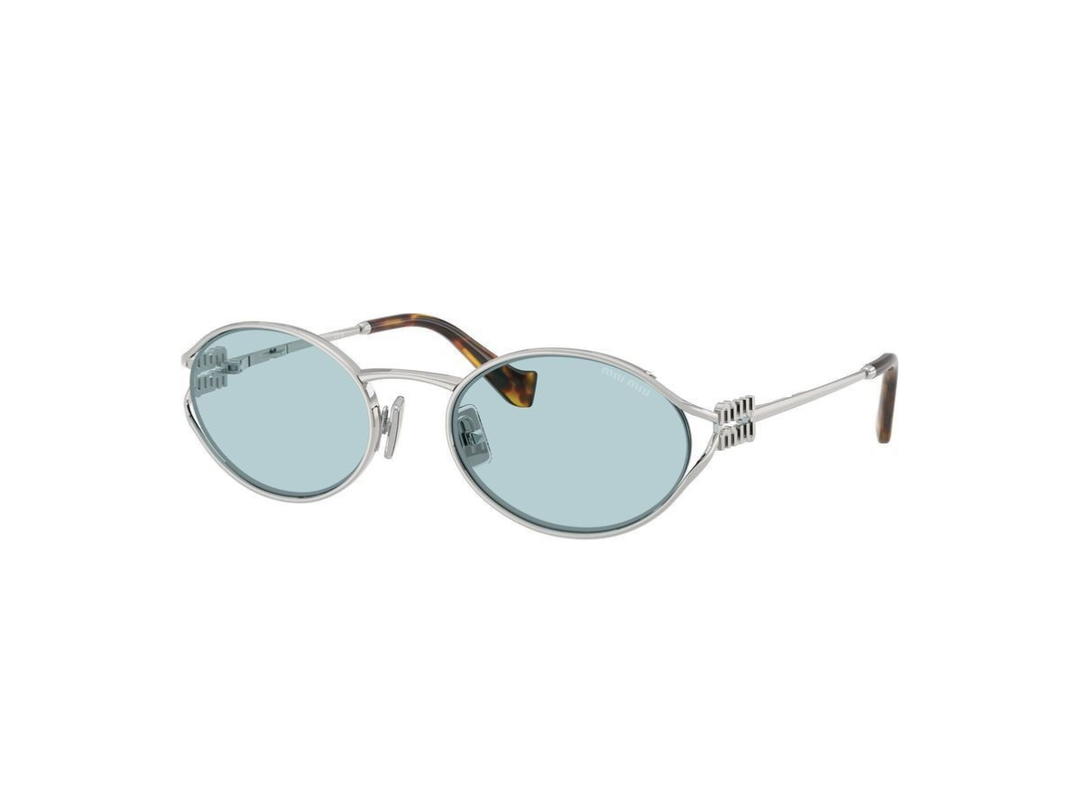 Miu Miu Miu Miu Sunglasses In Silver Frame With Light Blue Lenses