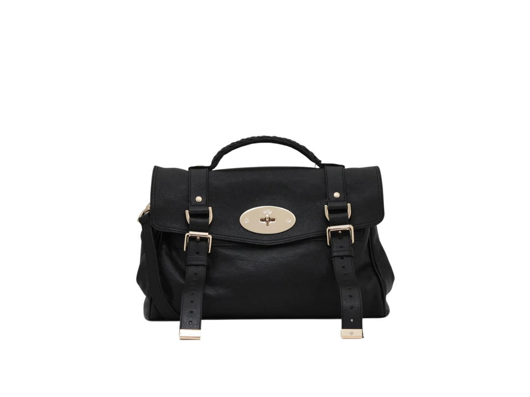 Mulberry Mulberry Alexa Small Satchel Bag In Polished Buffalo Leather With Gold Hardware Black
