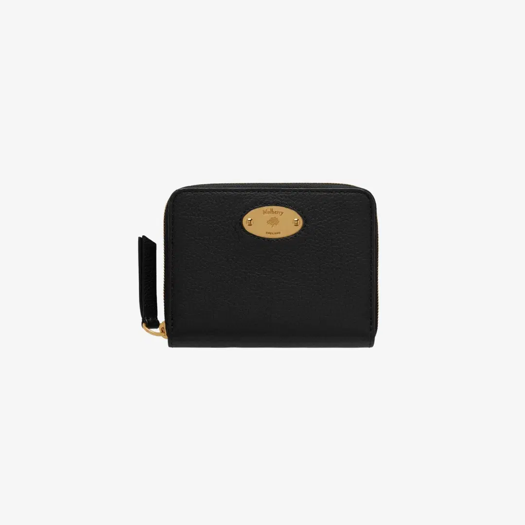 Mulberry Mulberry Classic Grain Plaque Small Zip Around Purse Black