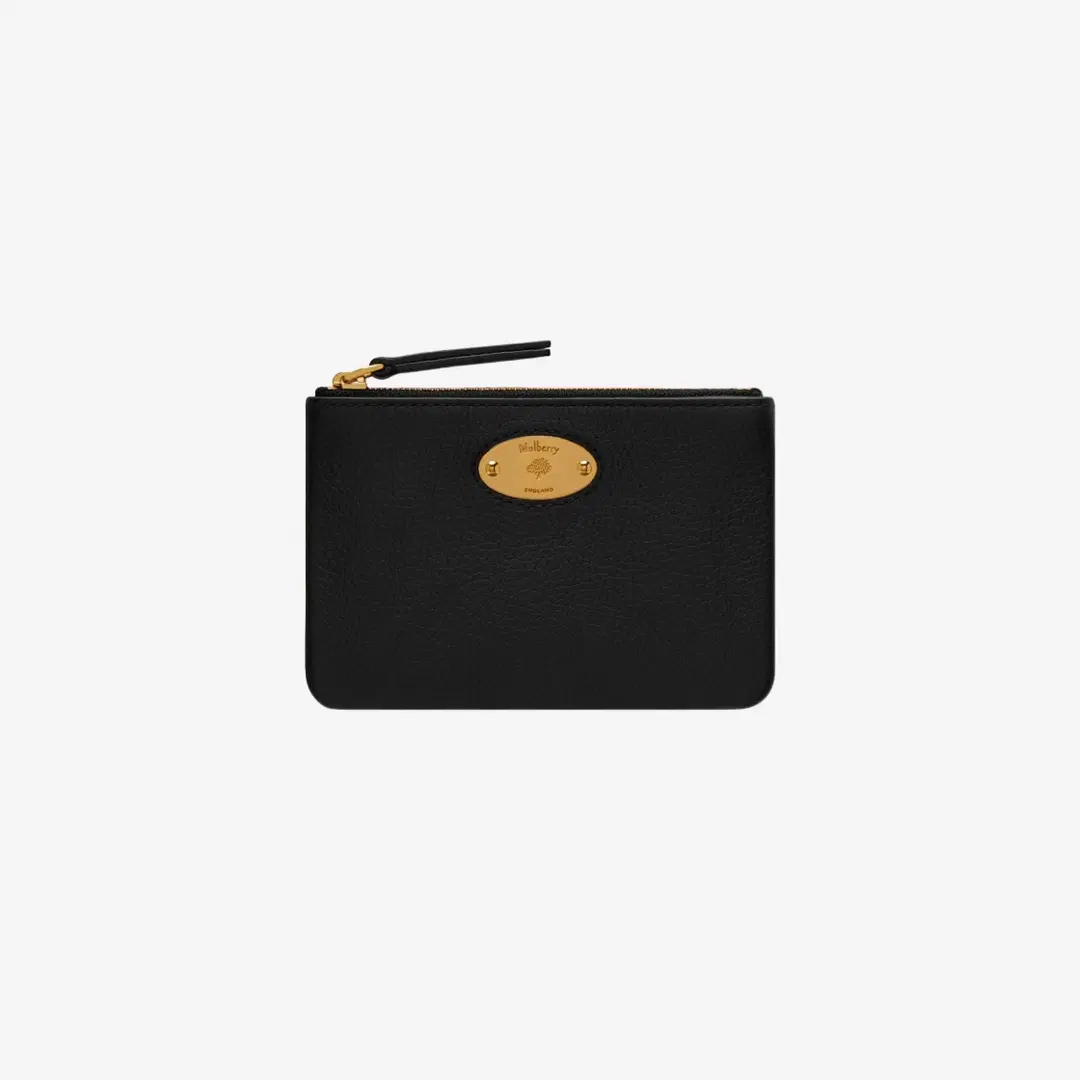 Mulberry Mulberry Small Classic Grain Plaque Small Zip Coin Pouch Black