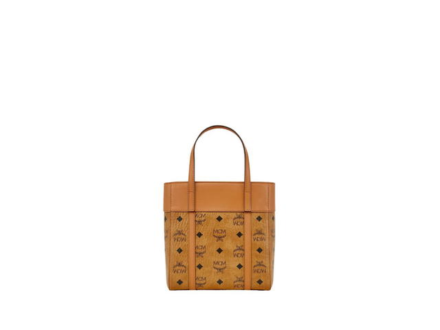 MCM MCM Mini Aren Top-Zip Shopper In Visetos Leather Mix With 24K Gold-Plated Metal Hardware Cognac - view 4