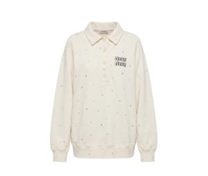 Buy Miu Miu Logo Crystal Embellished Oversize Polo Sweatshirt White at Sasom – Authentic and Ready to Ship