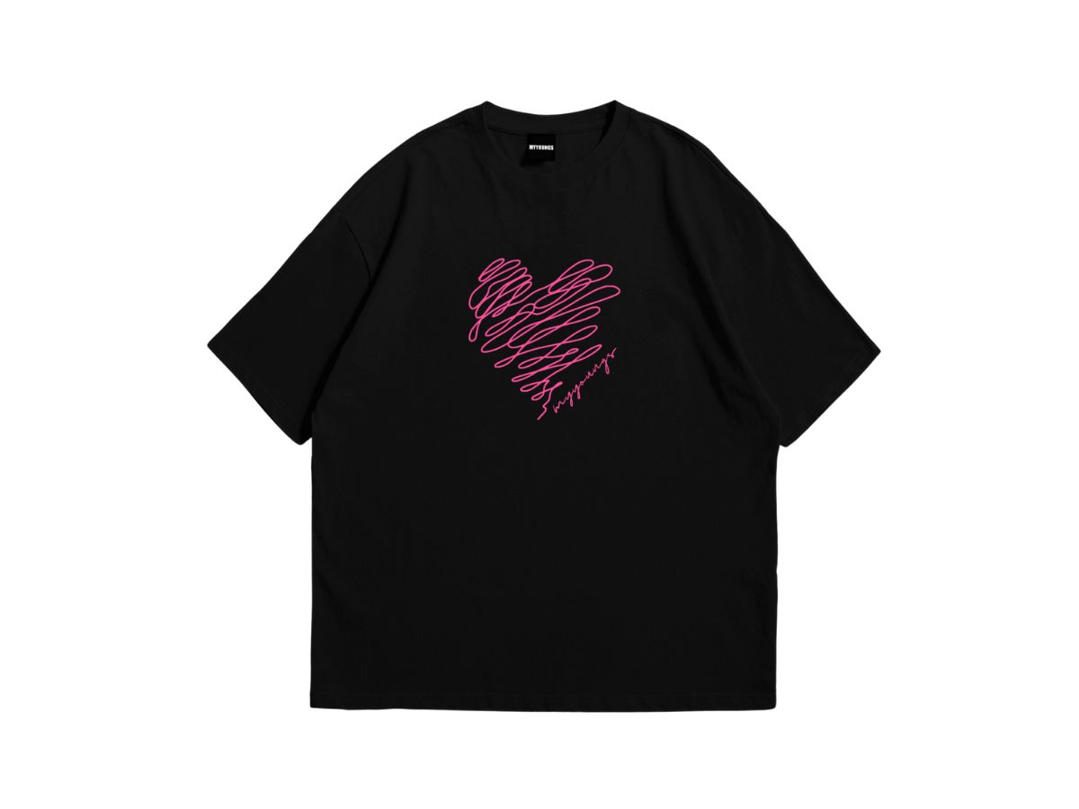 Myyoungs Myyoungs Pink Heart Oversized T-Shirt Black